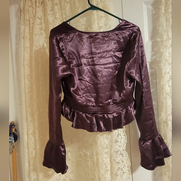 Free People Chasing Love Satin Burgandy Top - Picture 5 of 6